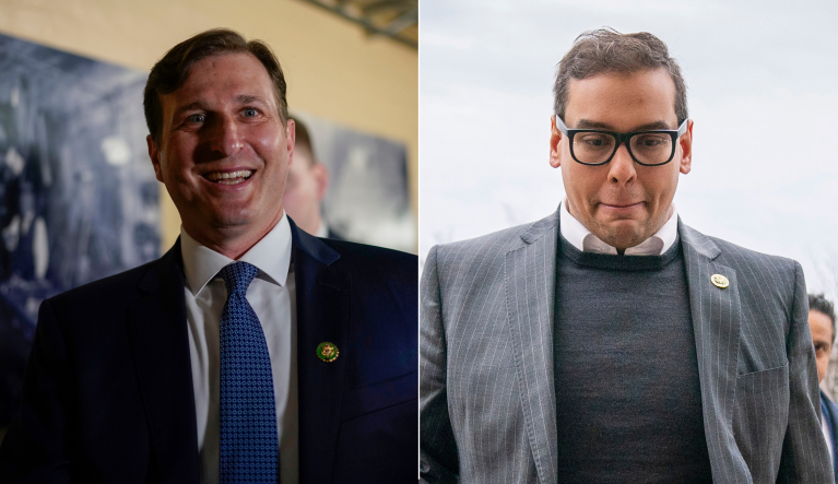 Rep. Daniel Goldman (D-NY), left, and former New York Rep. George Santos, right.