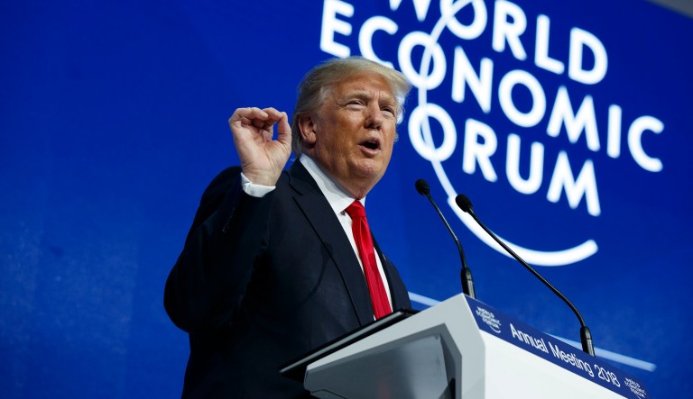 President Trump delivers a speech to the World Economic Forum in Davos. (AP Photo/Evan Vucci)