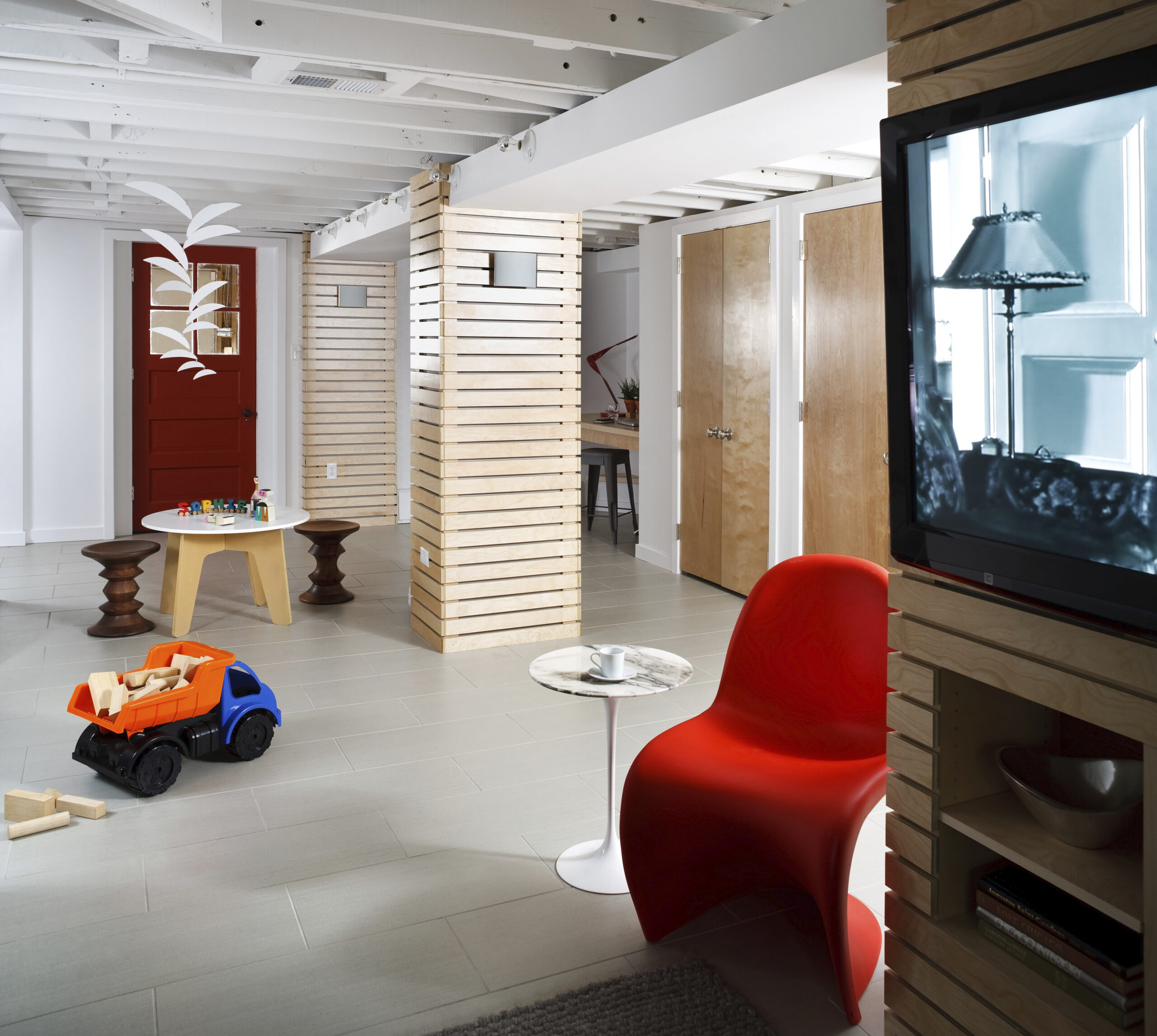 Clean lines revive and define renovated basement
