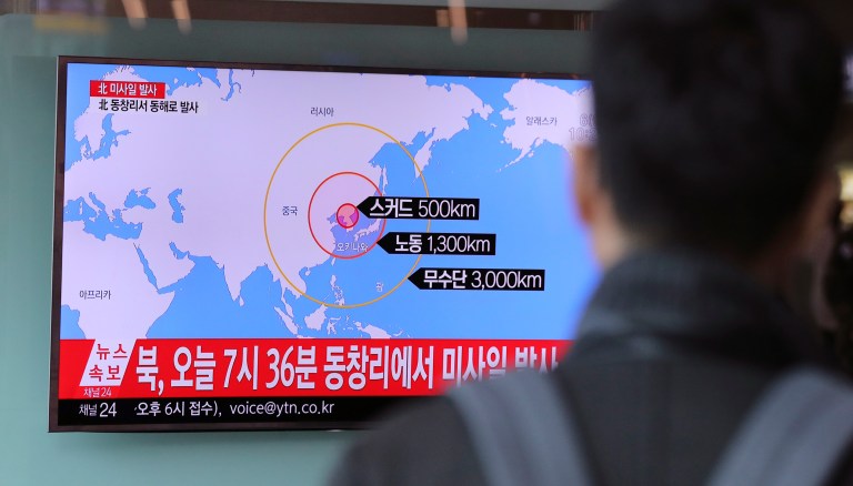 North Korea launched four ballistic missiles in the direction of Japan's territorial waters on Sunday. (AP Photo/Lee Jin-man)