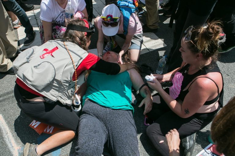 One person died from injuries suffered when a man drove his car into a crowd of counter-protesters at a white supremacist rally Saturday in Charlottesville, Va. (Graeme Jennings / Washington Examiner)
