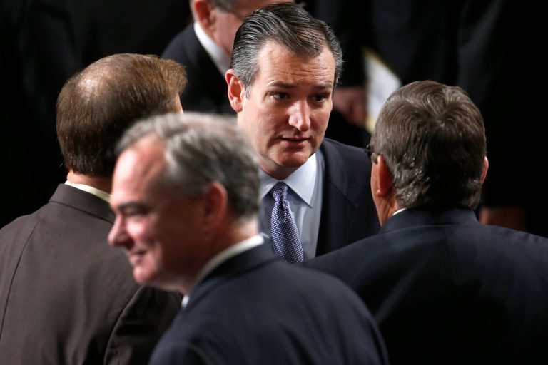 Republican Presidential candidate Sen. Ted Cruz, R-Tex. talks with fellow members on Capitol Hill in Washington before Pope Francis addressed to a joint meeting of Congress. (AP Photo/Evan Vucci)