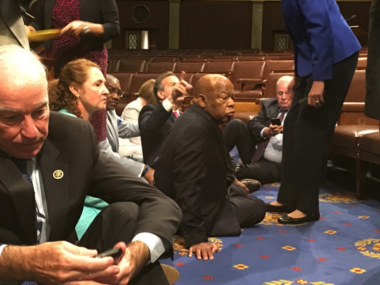 As lawmakers in the Senate struggled to come up with a bipartisan measure to block terror suspects from purchasing firearms, House Democrats seized their own chamber, shutting down legislative business with a 