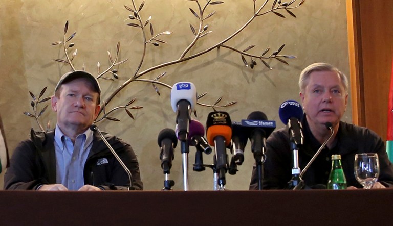 Sens. Chris Coons and Lindsey Graham linked the brewing conflict to the crisis in Syria and faulted President Trump as well as European allies for failing to develop a strategy to reverse Russian and Iranian gains in the country. (AP Photo/Raad Adayleh)