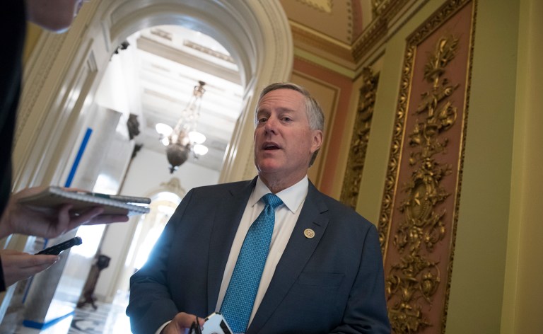 The Senate Leadership Fund, which is directed by allies of McConnell spent nearly $4 million against Brooks before the Aug. 15 primary, and Meadows says that has him rooting for Moore. (AP Photo/J. Scott Applewhite)