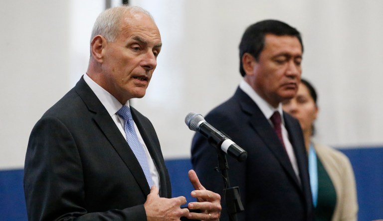 The Homeland Security secretary made the comment just as President Trump said he believes Mexico will fund the border wall. (AP Photo/Wilfredo Lee)