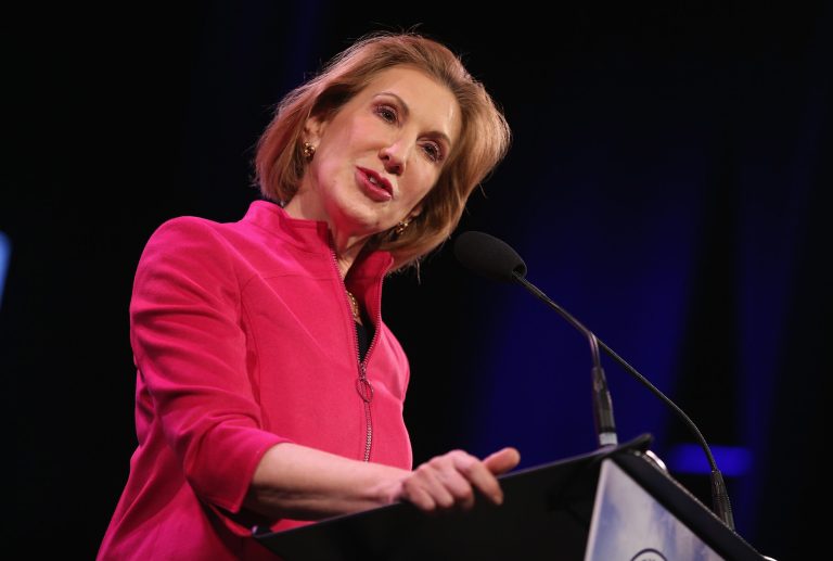 Carly Fiorina took aim at the former secretary of state Hillary Clinton Monday on women's issues.Â (Scott Olson/Getty Images)