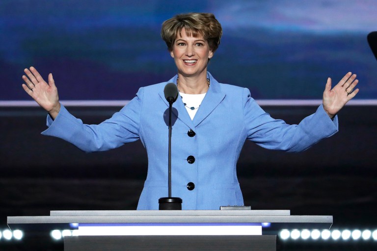 Astronaut Eileen Collins speaks during the third day of the Republican National Convention in Cleveland. (AP Photo/J. Scott Applewhite)