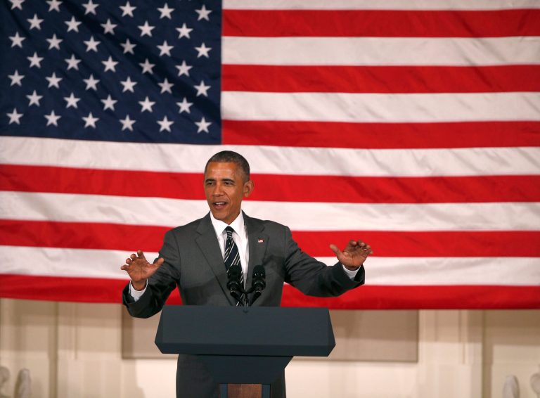 President Barack Obama speaks at a Democratic fundraiser at Sentinel Hotel, Thursday, May 7, 2015, in Portland, Ore. On Friday, the president will visit Nike headquarters in Beaverton, Ore. (Bruce Ely/The Oregonian via AP, Pool)