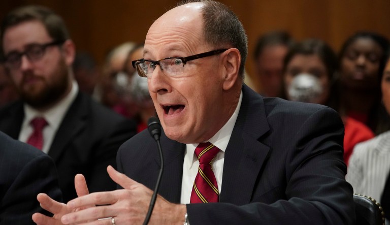 Retired Gen. C. Robert Kehler, former Commander United States Strategic Command, testifies before Senate Foreign Relations Committee hearing on North Korea on Capitol Hill in Washington, Tuesday, Nov. 14, 2017. (AP Photo/Pablo Martinez Monsivais)
