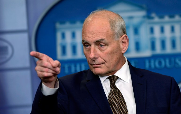 John Kelly attacked the media and Democrats in a rare public appearance at the White House on Thursday for what he described as their exploitation of a familyâs pain to score political points. (AP)