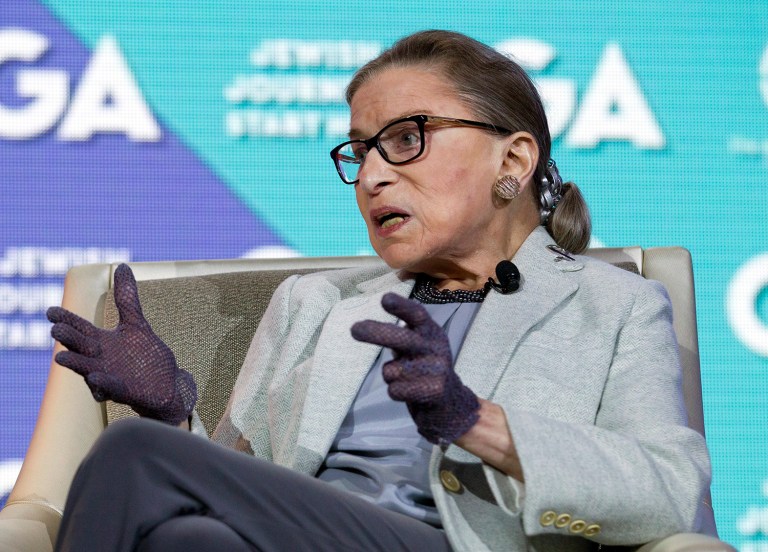 Supreme Court Justice Ruth Bader Ginsburg speaks at the Jewish Federations of North America conference in Washington. (AP Photo/Jose Luis Magana)