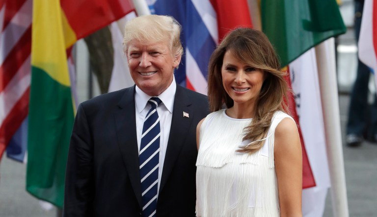 First Lady Melania Trump was sent into President Trump's meeting with Russian President Vladimir Putin about an hour into the conversation. (AP Photo/Michael Sohn)