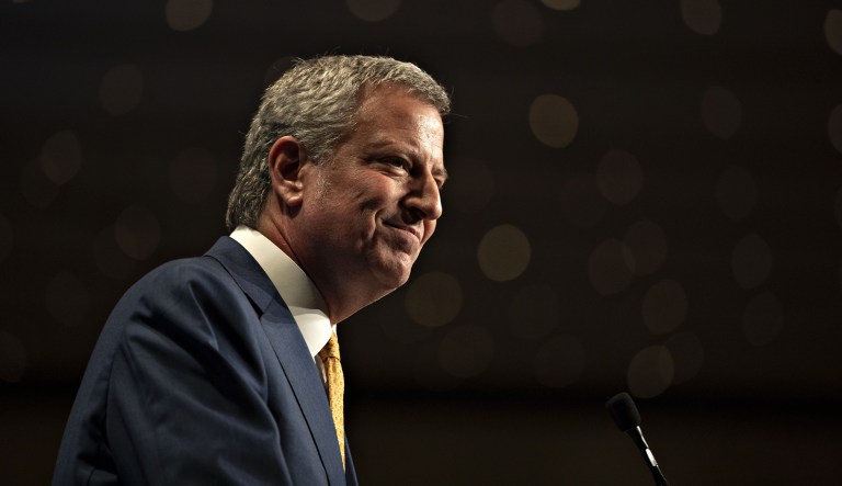 Bill de Blasio, mayor of New York City and 2020 presidential candidate, smiles during an Iowa Democratic Party Hall of Fame event in Cedar Rapids, Iowa, U.S., on Sunday, June 9, 2019.