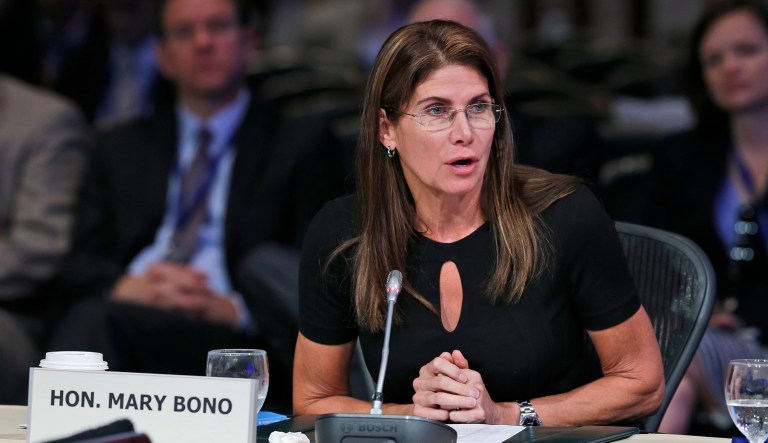 Bono, who served in Congress for 15 years before she lost in 2012, said a male colleague made recurring harassing comments to her. (AP Photo/Steve Helber)