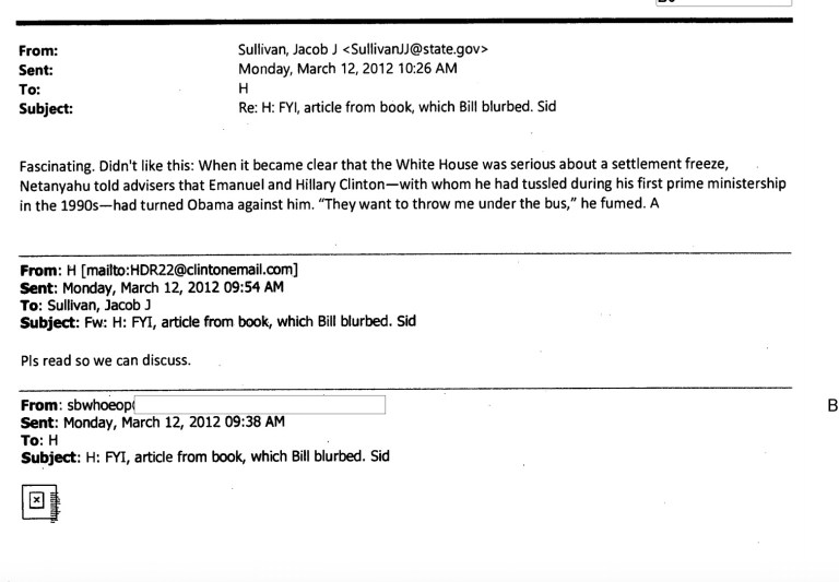 Hillary Email Shows Odd Hostility Toward Netanyahu