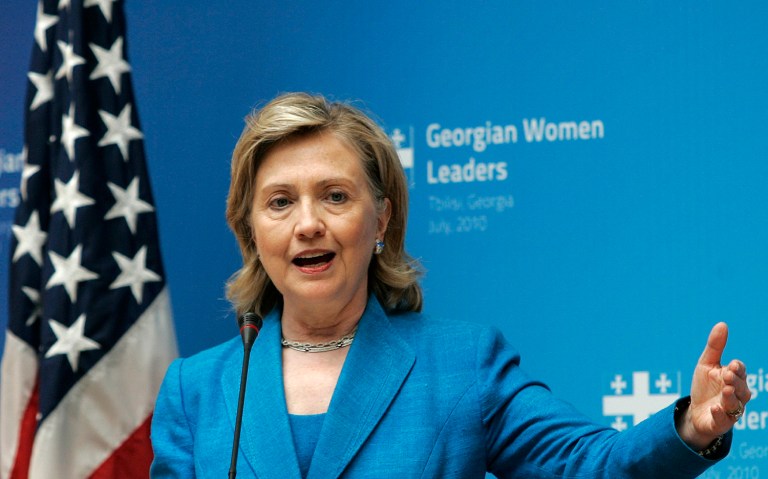 Hillary Clinton met privately with Justice Department officials Saturday morning for an interview. (AP Photo/ Shakh Aivazov, File)