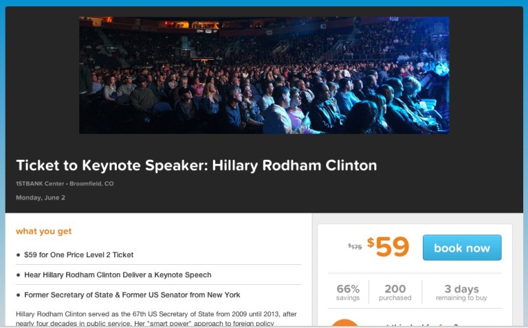 Tickets to Hillary Speech On Sale, 66% Off