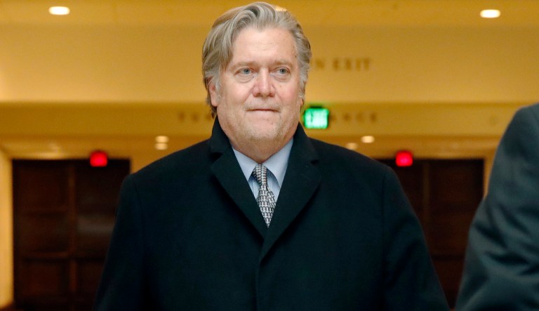 Steve Bannon, who appeared before the House Intelligence Committee on Tuesday, has been embroiled in a messy back-and-forth with President Trump and the White House following his departure from the administration in August. (AP Photo/Jacquelyn Martin)