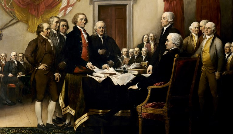 John Turnbull's 1819 painting, "Declaration of Independence," is shown above.