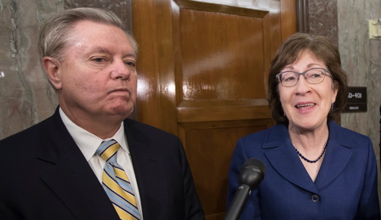 Sen. Lindsey Graham, R-S.C., and Sen. Susan Collins, R-Maine, told reporters that an end to the three-day shutdown would bring Congress closer to getting deals on a variety of issues that include two Obamacare stabilization bills. (AP Photo/J. Scott Applewhite)