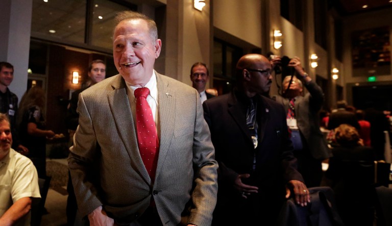 Moore stopped by the Senate GOP's lunch on Tuesday and was introduced to his potential Senate colleagues. (AP Photo/Brynn Anderson, File)