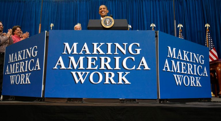 President Obama speaks at the Denver Museum of Nature and Science in Denver in February 2009 before signing the American Recovery and Reinvestment Act. (AP Photo/Gerald Herbert)