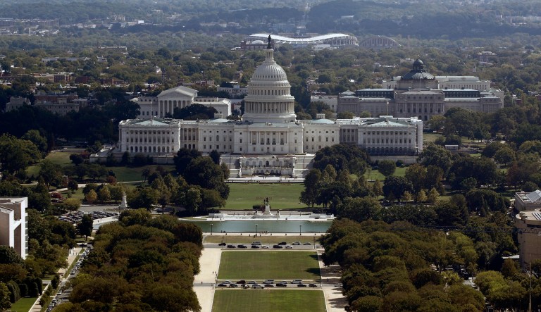 This Sept. 18, 2019, photo shows the view of the U.S. Capitol building from the Washington Monument in Washington. The federal deficit for the 2019 budget year is expected to have soared to near $1 trillion, up more than $200 billion from last year and the largest such gap in seven years.