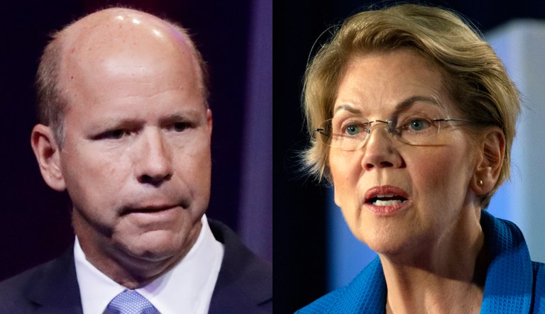 Pictured are John Delaney, left, and Elizabeth Warren, right.