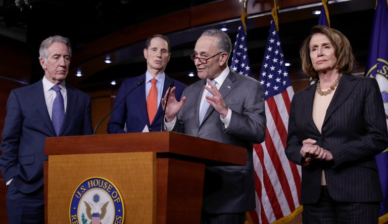 From left, Rep. Richard Neal, D-Mass., the ranking member of the Ways and Means Committee, and Sen. Ron Wyden, D-Ore., the ranking member of the Senate Finance Committee, Senate Minority Leader Chuck Schumer, D-N.Y., and House Minority Leader Nancy Pelosi, D-Calif., hold a news conference on Capitol Hill to respond to the Republican tax reform plan in Washington, Thursday, Nov. 2, 2017.
