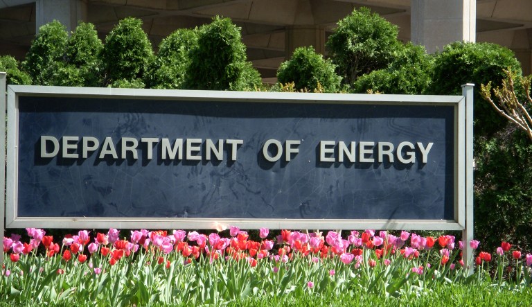 A sign located at the Department of Energy's headquarters in Washington, D.C., is shown.