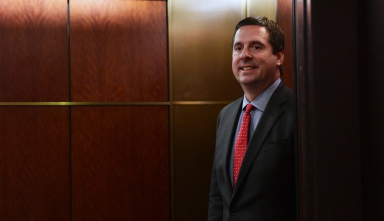 House Intelligence Committee Chairman Rep. Devin Nunes, R-Calif., gets on an elevator on Capitol Hill in Washington, Tuesday, March 13, 2018.