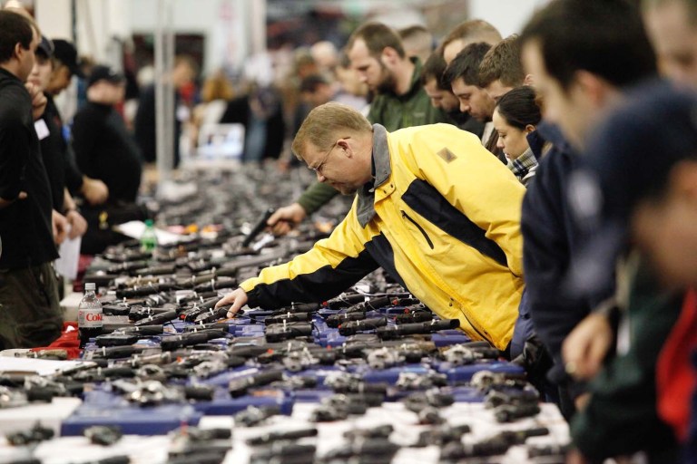 Guns on display at a gun show in Chantilly, VA, Saturday, December 29th, 2012