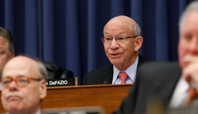 Rep. Peter DeFazio, of Oregon, met with D.J. Gribbin, Trump's special assistant for infrastructure policy, sharing beers on the patio outside the lawmaker's office to talk about roads and bridges for an hour. (AP Photo/Pablo Martinez Monsivais)