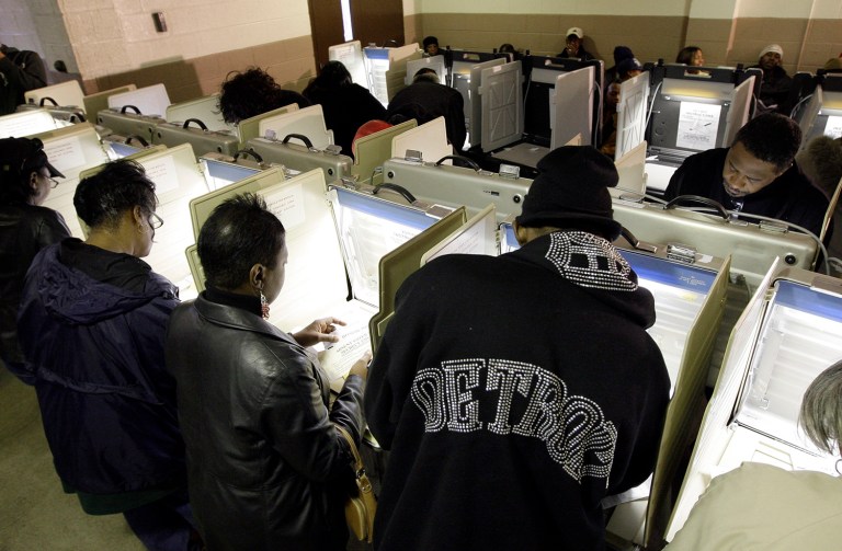 Voter turnout peaked in 2008 in Detroit and has declined since. (AP Photo/Paul Sancya)