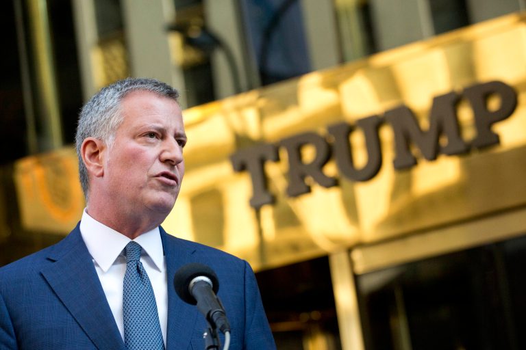 Hours after meeting with President-elect Trump earlier Wednesday, New York City Mayor Bill de Blasio said the incoming commander in chief must make a significant gesture to dissipate the fears of Muslim-Americans. (AP Photo/Mark Lennihan)