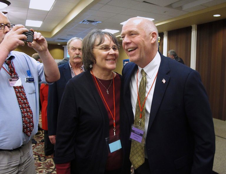 Greg Gianforte, right, was declared the winner of the special election in Montana, despite his alleged assault against a reporter just hours before election day. (AP Photo/Matt Volz, File)