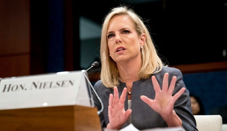Homeland Security Secretary Kirstjen Nielsen speaks before a House Homeland Security Committee subcommittee on Capitol Hill in Washington, Thursday, April 26, 2018.