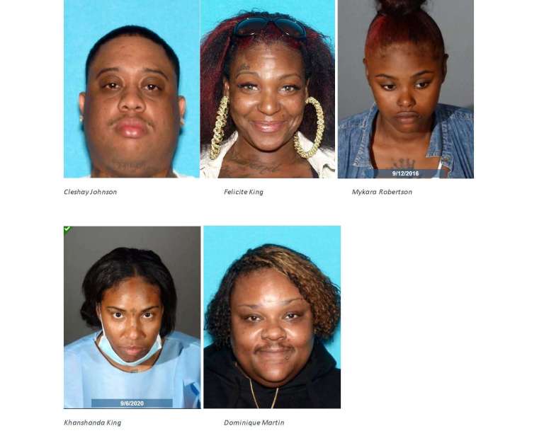Federal mug shots of six defendants indicted in an elaborate bank fraud scheme that was run from prison. 