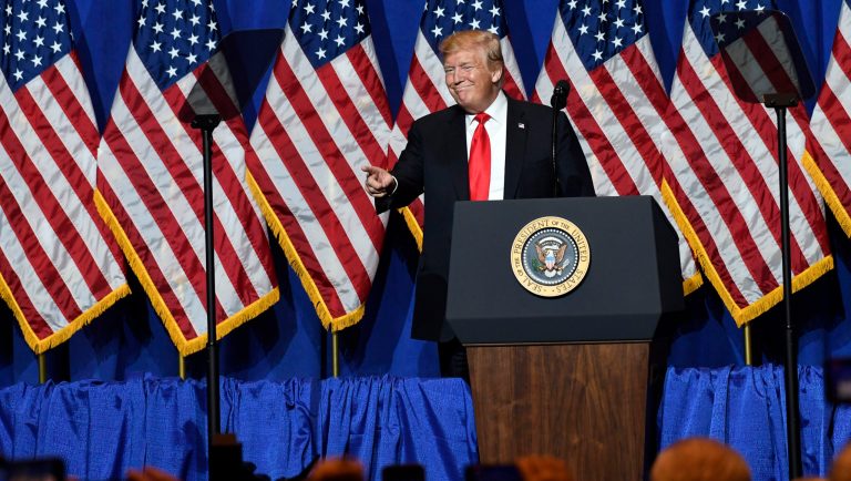 President Donald Trump speaks at the National Association of REALTORS Legislative Meetings and Trade Expo, Friday, May 17, 2019, in Washington. 