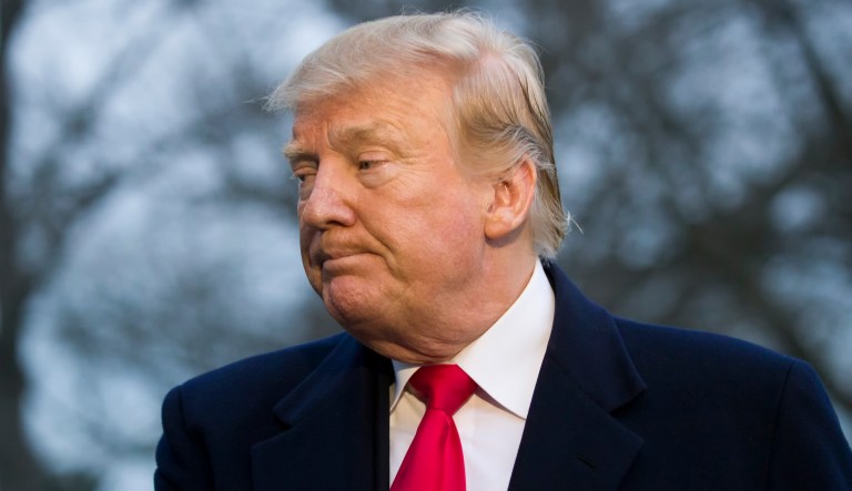 President Donald Trump turns to depart after speaking with the media after stepping off Marine One on the South Lawn of the White House, Sunday, March 24, 2019, in Washington.