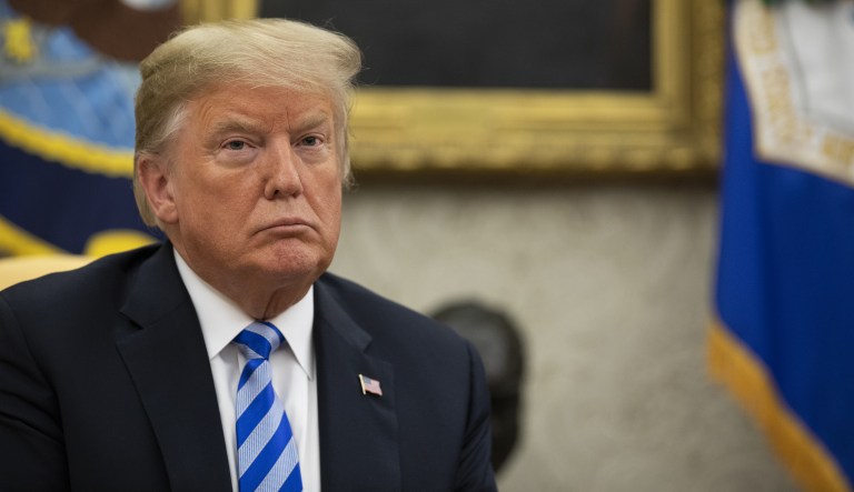 U.S. President Donald Trump sits during a meeting with Sheikh Sabah Al-Ahmed Al-Sabah, Kuwait's emir, not pictured, in the Oval Office of the White House in Washington, D.C., U.S., on Wednesday, Sept. 5, 2018. TrumpÂ said during the meeting that Iran's future as a country is in doubt amid public discontent with the Islamic Republic.