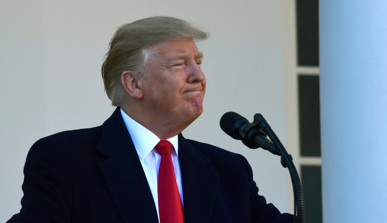 President Donald Trump speaks in the Rose Garden of the White House in Washington, Friday, Jan. 25, 2019, to announce a temporary deal to open the government.