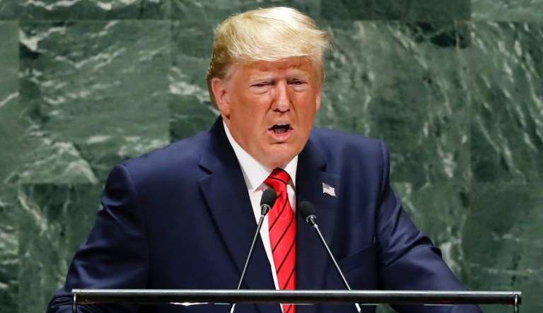 President Donald Trump addresses the 74th session of the United Nations General Assembly,  Tuesday, Sept. 24, 2019. 