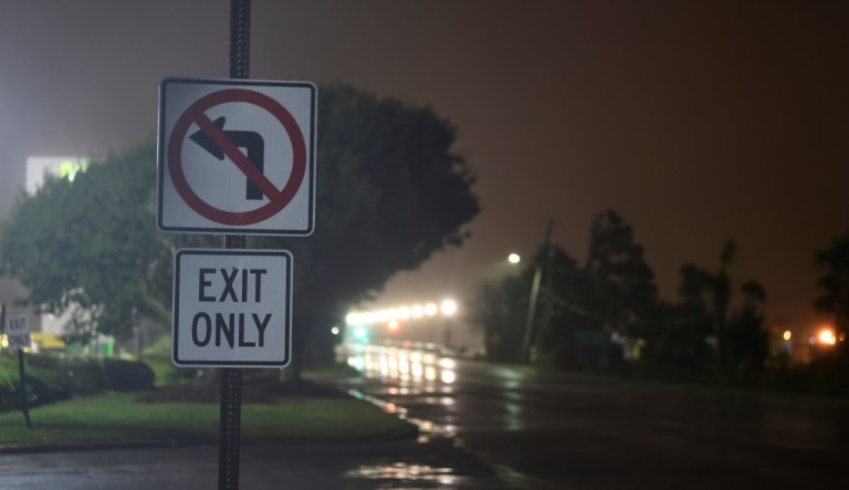 Rains and wind pelt Charleston, S.C., early on the morning of Thursday, Sept. 5, 2019, as Hurricane Dorian enters the area.