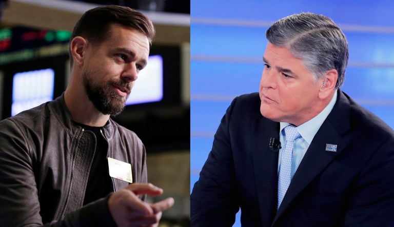 Twitter CEO Jack Dorsey (left) and Sean Hannity are pictured.