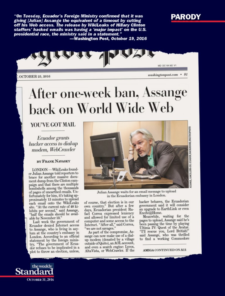 Parody: Julian Assange Gets His Internet Back