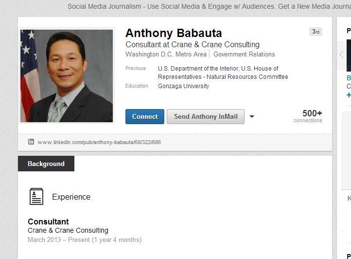 Screenshot of Anthony Babauta's LinkedIn profile on Monday.