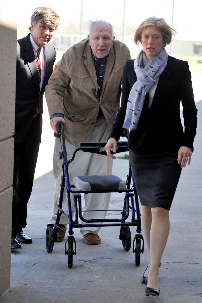 File - In this April 11, 2013 file photo, Stanley Marsh 3, center, is escorted into the Potter County Detention Center by his attorneys Heather Peterson, right, and Paul Nugent after being released on $100,000 bond in Amarillo, Texas. The prosecutor for criminal cases against Marsh expects charges of child sexual molestation will be dismissed by next week. Marsh, the eccentric Texas businessman-turned-artist, died Tuesday in Amarillo at 76. (AP Photo/The Amarillo Globe News, Michael Schumacher, File)