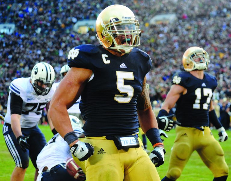 Joe Raymond/AP
Notre Dame linebacker Manti Te'o still talked about girlfriend in interviews after learning it was a hoax.